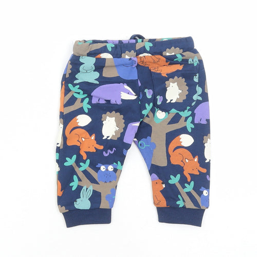 Marks and Spencer Baby Blue Geometric Cotton Sweatpants Trousers Size 3-6 Months Drawstring - Animal Graphic Print