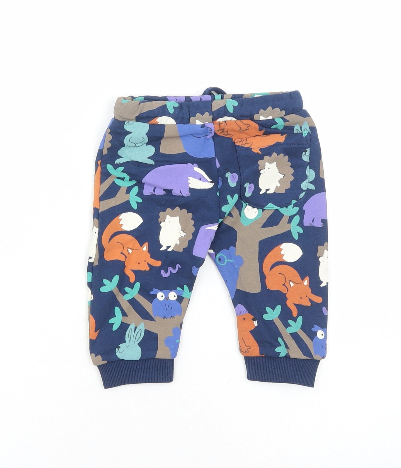 Marks and Spencer Baby Blue Geometric Cotton Sweatpants Trousers Size 3-6 Months Drawstring - Animal Graphic Print