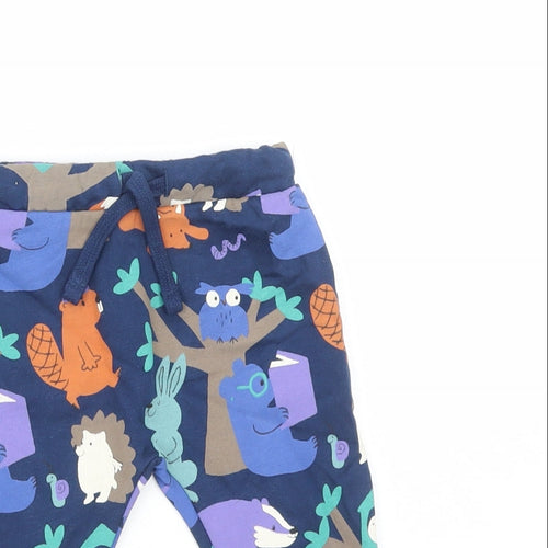 Marks and Spencer Baby Blue Geometric Cotton Sweatpants Trousers Size 3-6 Months Drawstring - Animal Graphic Print