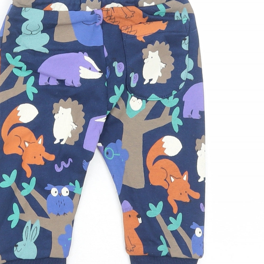 Marks and Spencer Baby Blue Geometric Cotton Sweatpants Trousers Size 3-6 Months Drawstring - Animal Graphic Print