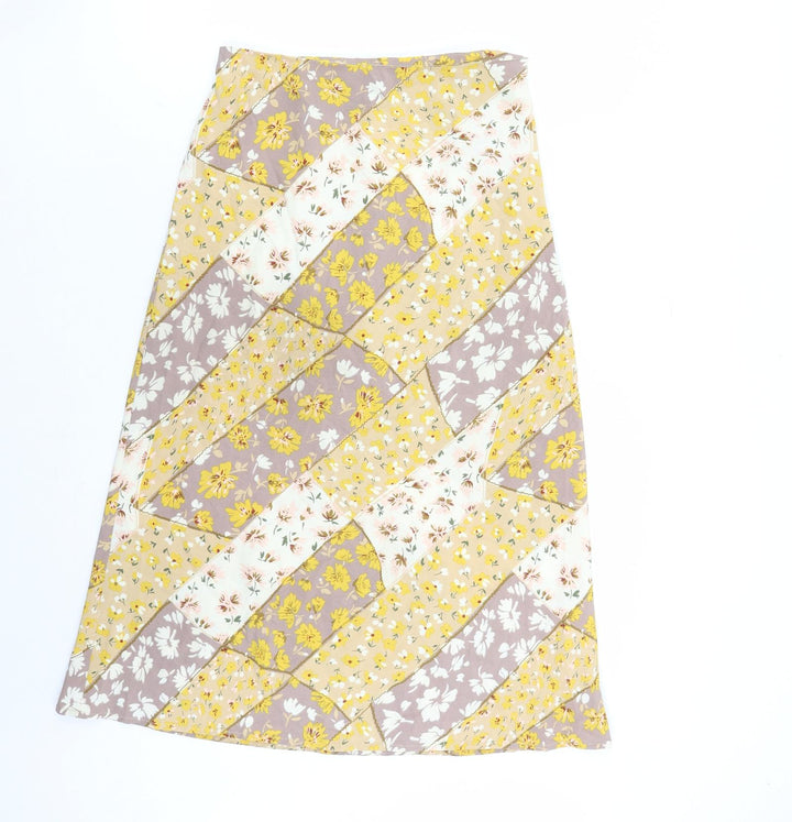 Glamaker Womens Brown Floral Polyester A-Line Skirt Size M Zip