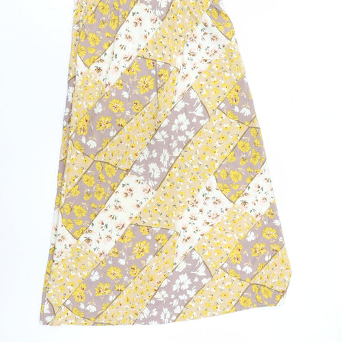 Glamaker Womens Brown Floral Polyester A-Line Skirt Size M Zip