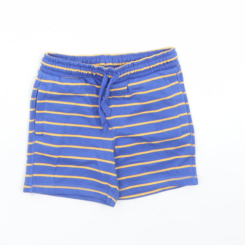 Marks and Spencer Boys Blue Striped Cotton Sweat Shorts Size 4-5 Years Regular Drawstring - Elasticated Waist Waist Size 22 Inches Inside Leg 3 Inches