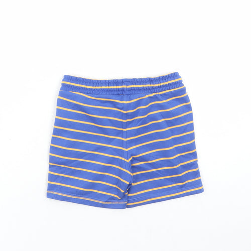 Marks and Spencer Boys Blue Striped Cotton Sweat Shorts Size 4-5 Years Regular Drawstring - Elasticated Waist Waist Size 22 Inches Inside Leg 3 Inches