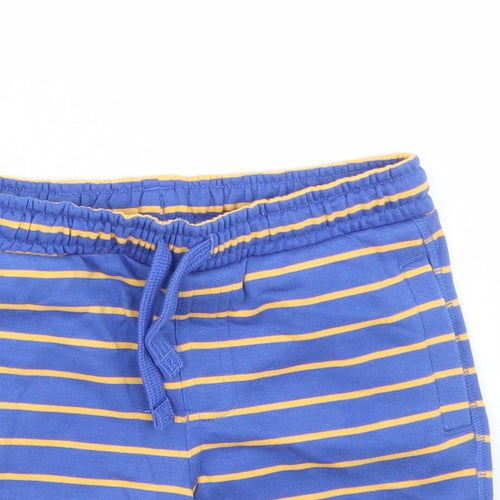 Marks and Spencer Boys Blue Striped Cotton Sweat Shorts Size 4-5 Years Regular Drawstring - Elasticated Waist Waist Size 22 Inches Inside Leg 3 Inches