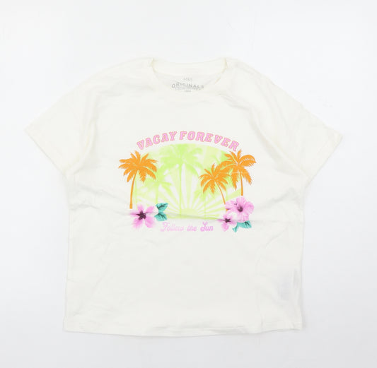 Marks and Spencer Girls White Cotton Basic T-Shirt Size 11-12 Years Crew Neck Pullover - Vacay Forever