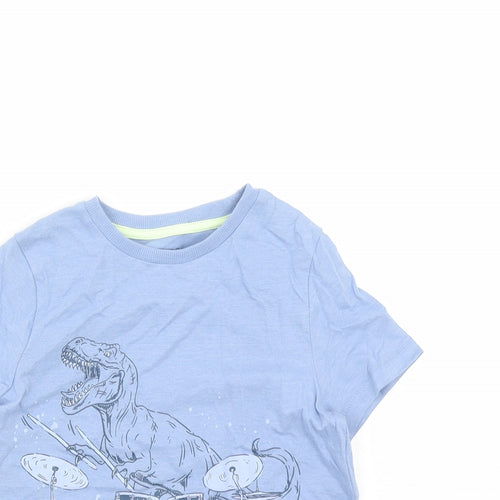 Marks and Spencer Boys Blue Cotton Basic T-Shirt Size 5-6 Years Crew Neck Pullover - T-Rex Rock