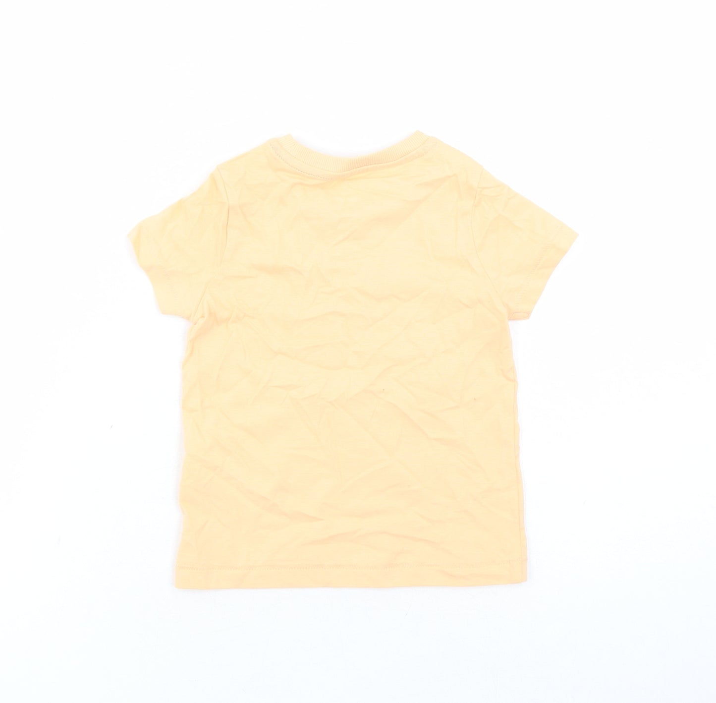 Marks and Spencer Boys Orange Cotton Basic T-Shirt Size 2-3 Years Crew Neck Pullover - Sun And Games