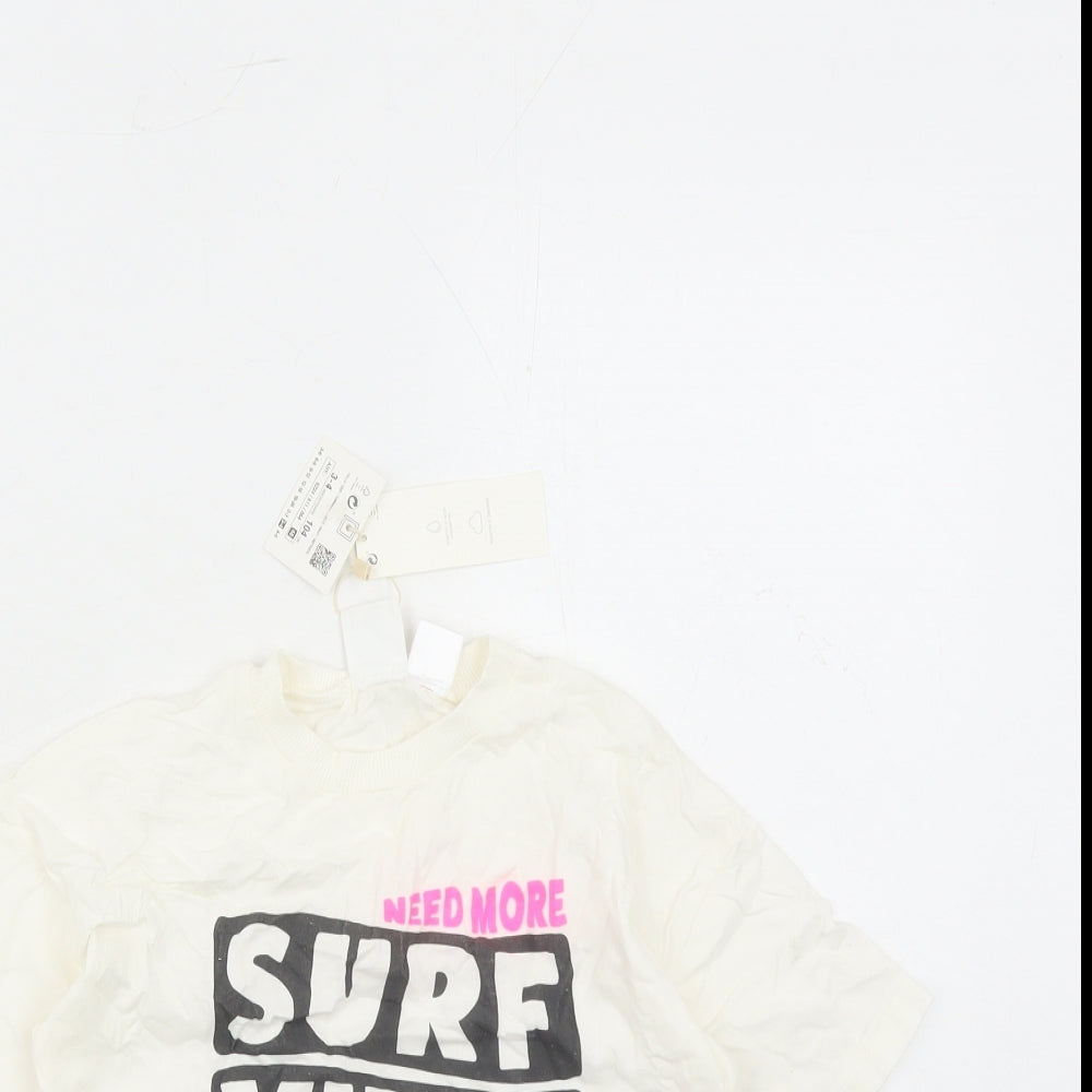 Zara Girls White Cotton Basic T-Shirt Size 3-4 Years Crew Neck Pullover - Surf Vibes