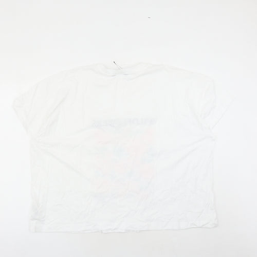 Marks and Spencer Womens White 100% Cotton Basic T-Shirt Size 24 Round Neck - Wild Flowers