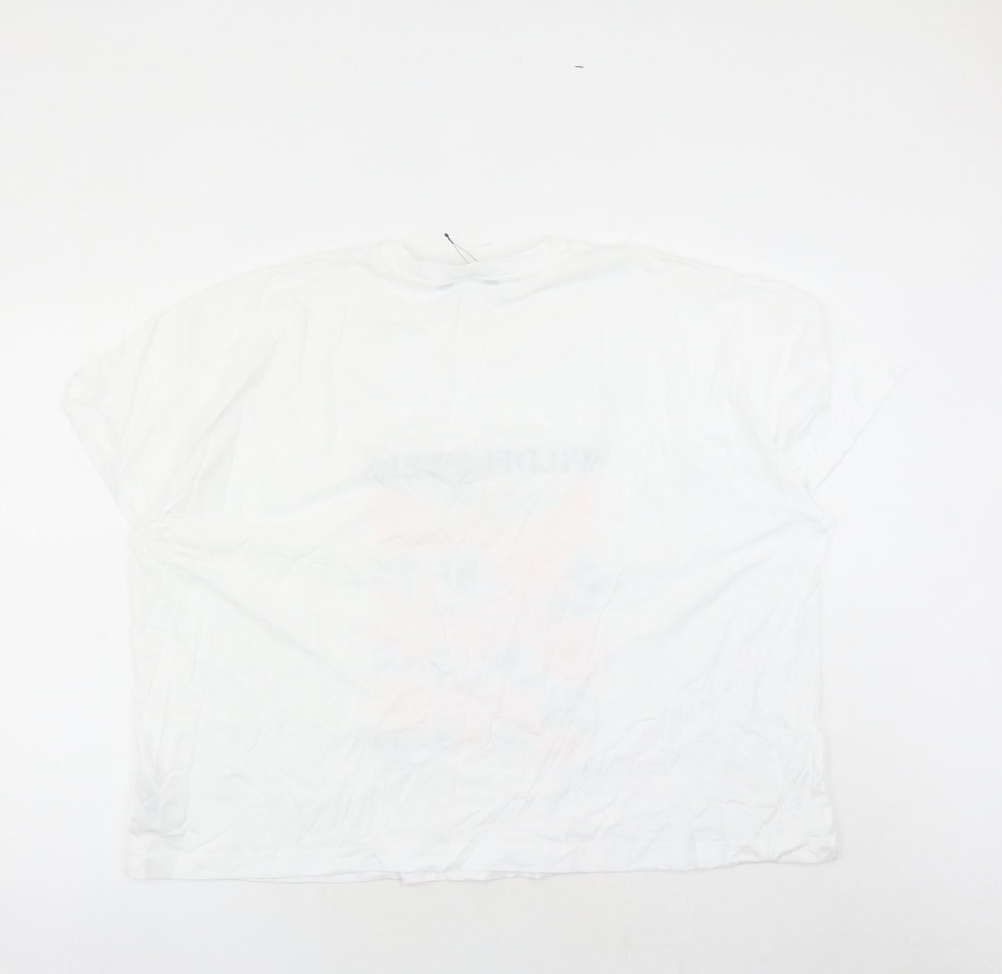 Marks and Spencer Womens White 100% Cotton Basic T-Shirt Size 24 Round Neck - Wild Flowers