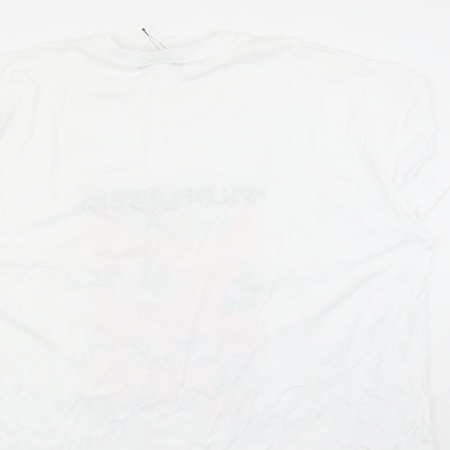 Marks and Spencer Womens White 100% Cotton Basic T-Shirt Size 24 Round Neck - Wild Flowers