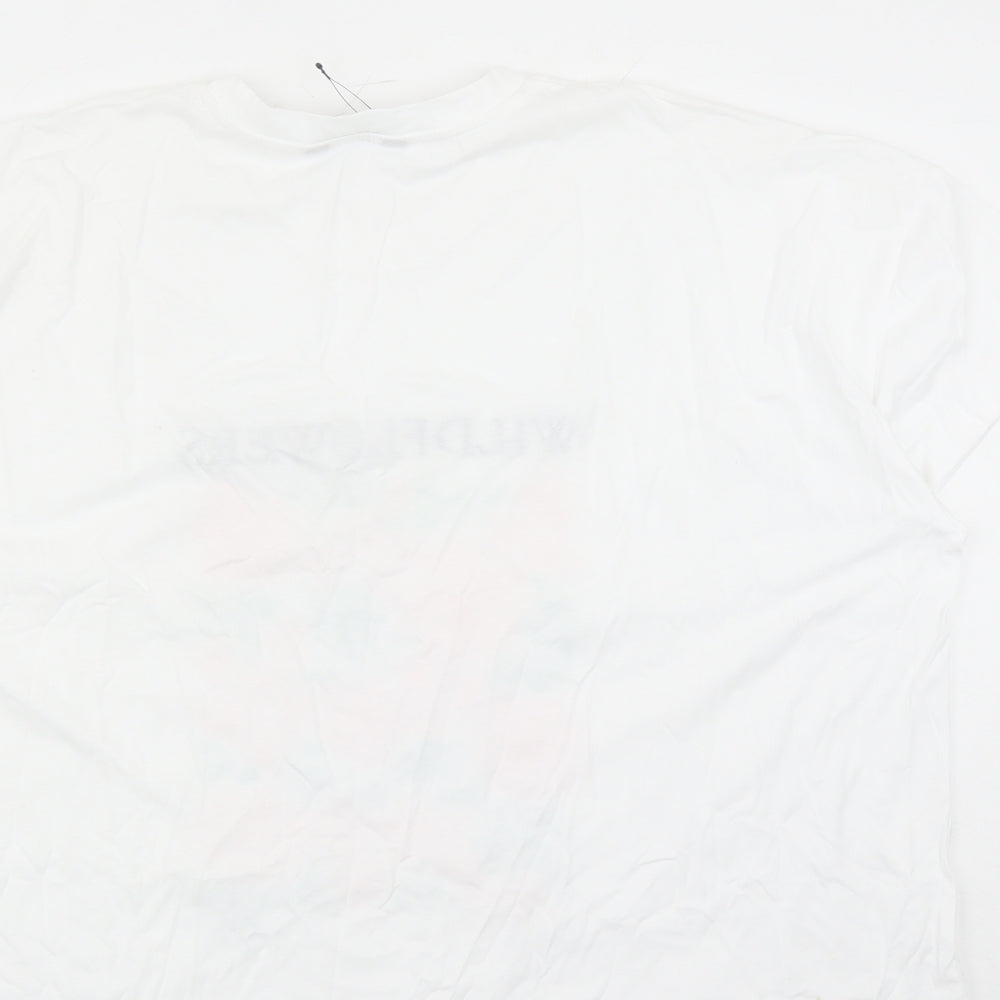 Marks and Spencer Womens White 100% Cotton Basic T-Shirt Size 24 Round Neck - Wild Flowers