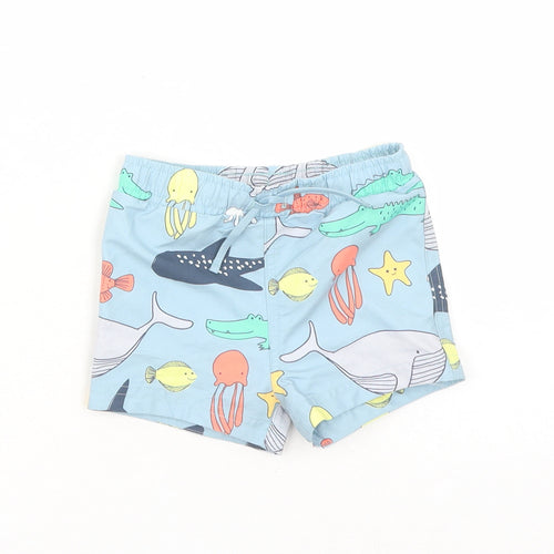Marks and Spencer Boys Blue Geometric Polyester Sweatpants Trousers Size 6-9 Months Drawstring - Elasticated Waist Swim Shorts