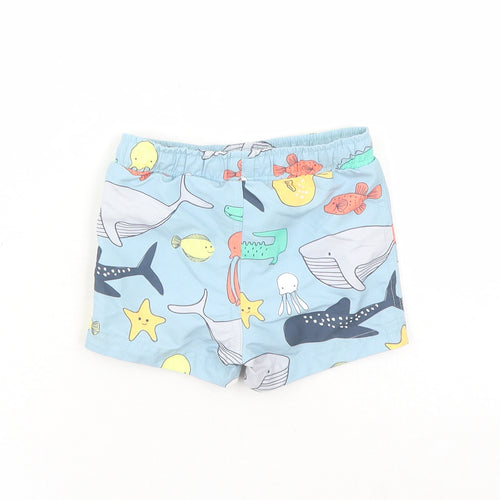 Marks and Spencer Boys Blue Geometric Polyester Sweatpants Trousers Size 6-9 Months Drawstring - Elasticated Waist Swim Shorts