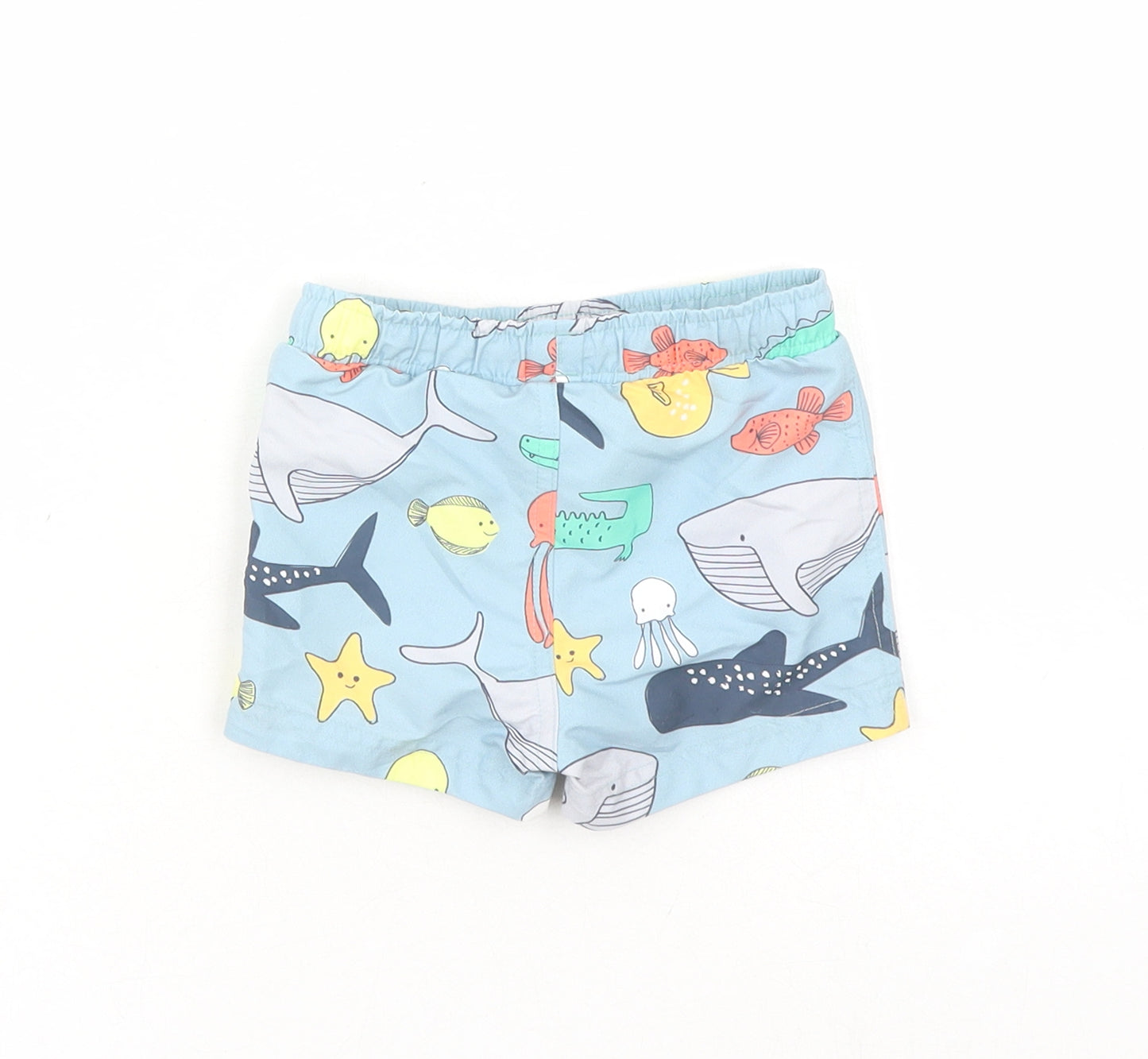 Marks and Spencer Boys Blue Geometric Polyester Sweatpants Trousers Size 6-9 Months Drawstring - Elasticated Waist Swim Shorts
