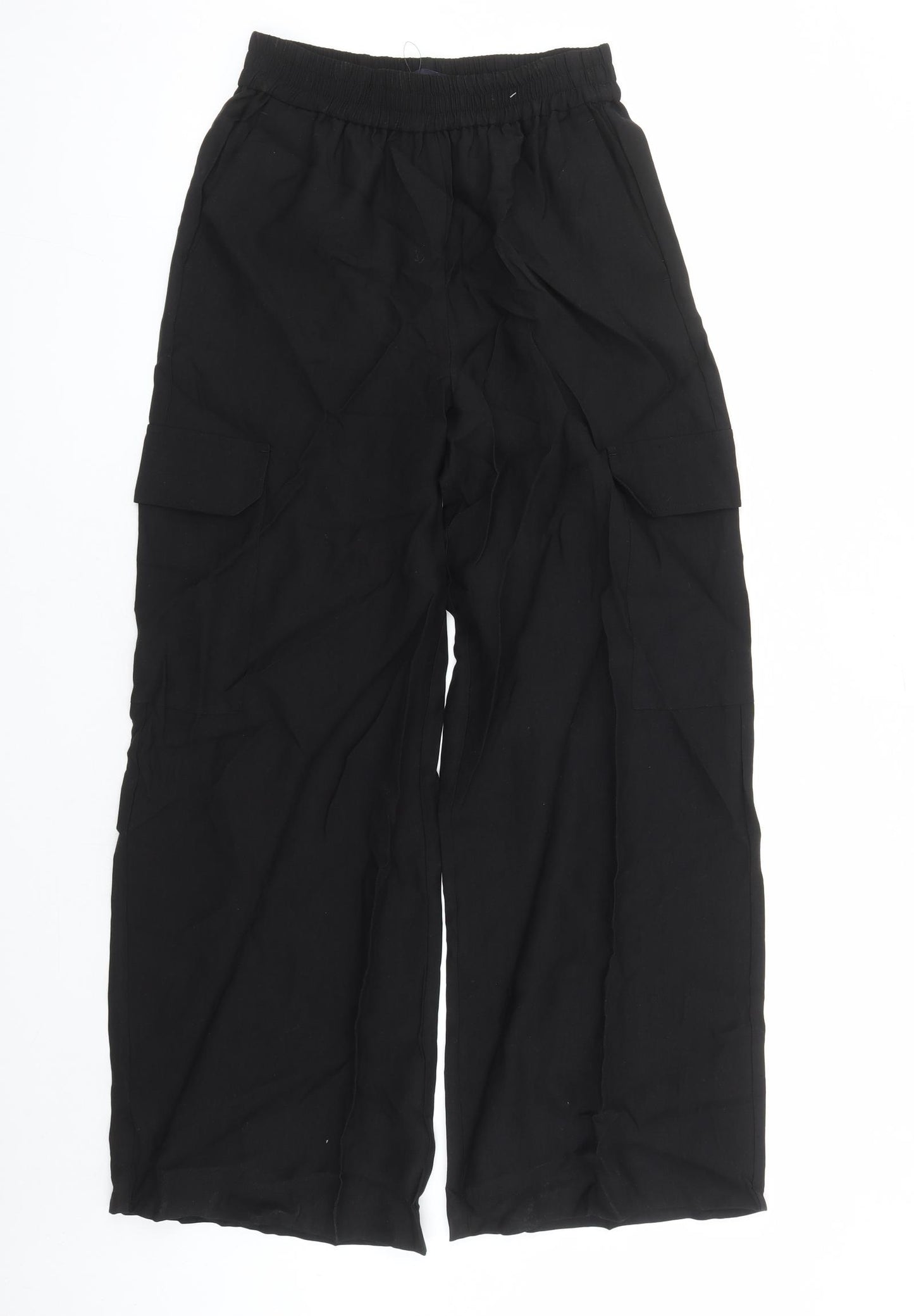 Marks and Spencer Womens Black Lyocell Capri Trousers Size 8 L29 in Regular - Elasticated Waist Pockets