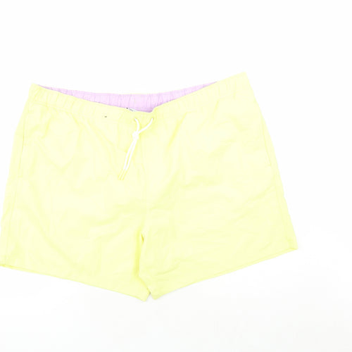 Marks and Spencer Mens Yellow Polyester Sweat Shorts Size 3XL L6 in Regular Drawstring - Elasticated Waist Swim Shorts Pockets