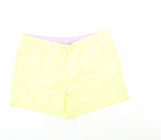 Marks and Spencer Mens Yellow Polyester Sweat Shorts Size 3XL L6 in Regular Drawstring - Elasticated Waist Swim Shorts Pockets