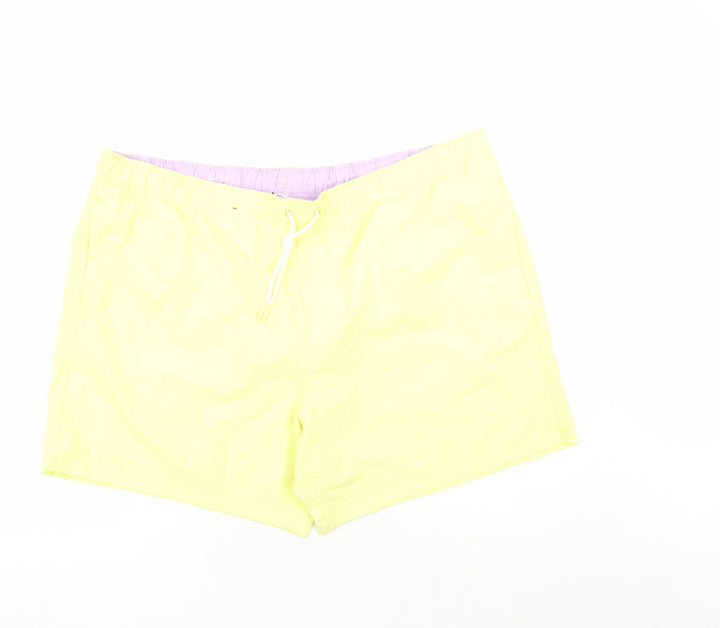 Marks and Spencer Mens Yellow Polyester Sweat Shorts Size 3XL L6 in Regular Drawstring - Elasticated Waist Swim Shorts Pockets