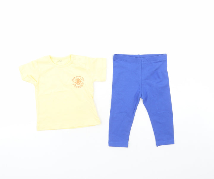 Marks and Spencer Girls Multicoloured Cotton Trousers Set Outfit/Set Size 0-3 Months Snap - Bring Your Own Sunshine