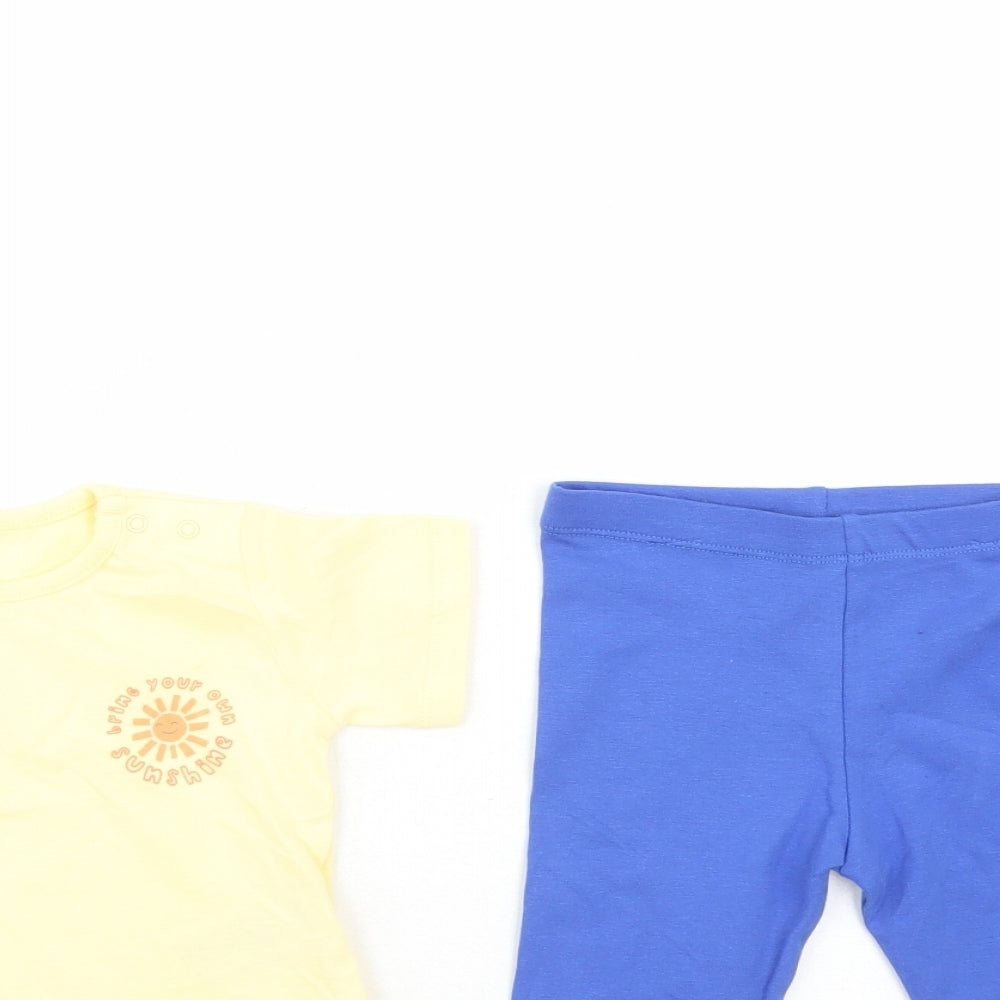 Marks and Spencer Girls Multicoloured Cotton Trousers Set Outfit/Set Size 0-3 Months Snap - Bring Your Own Sunshine
