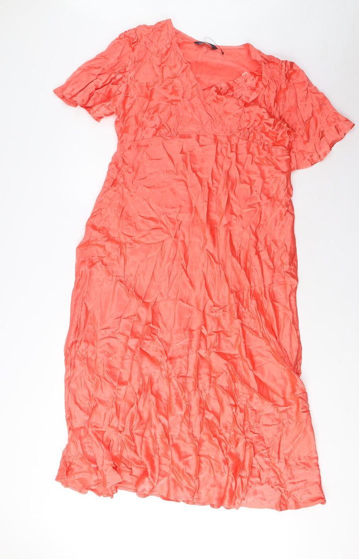 Marks and Spencer Womens Pink Viscose A-Line Size 18 V-Neck Pullover - Pleated