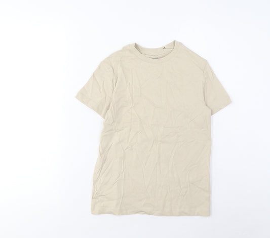 Marks and Spencer Boys Beige Cotton Basic T-Shirt Size 8-9 Years Crew Neck Pullover