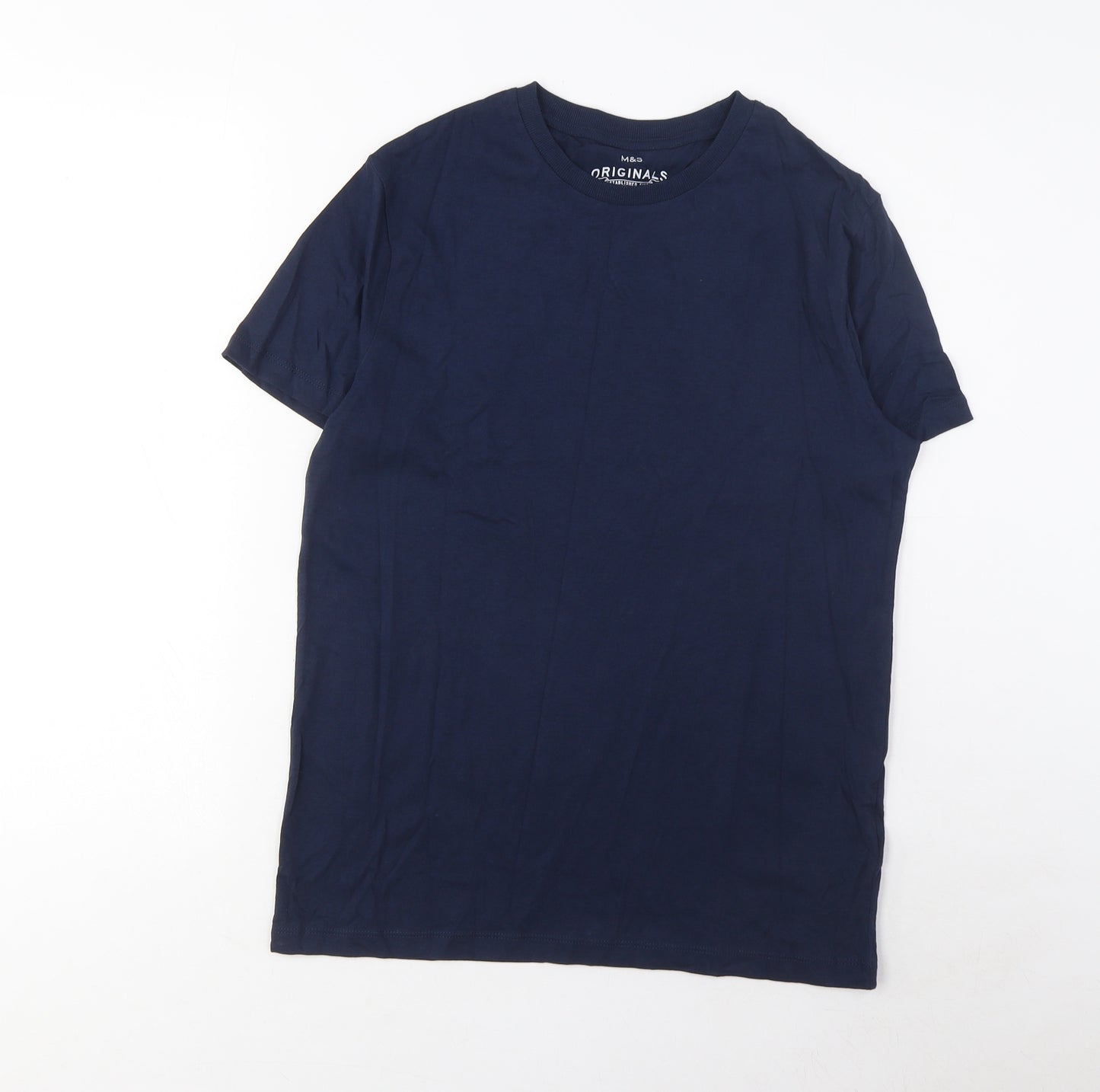 Marks and Spencer Boys Blue Cotton Basic T-Shirt Size 13-14 Years Crew Neck Pullover