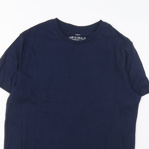 Marks and Spencer Boys Blue Cotton Basic T-Shirt Size 13-14 Years Crew Neck Pullover