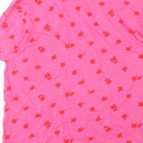 Marks and Spencer Womens Pink Floral Cotton Basic T-Shirt Size 10 Crew Neck - Pocket