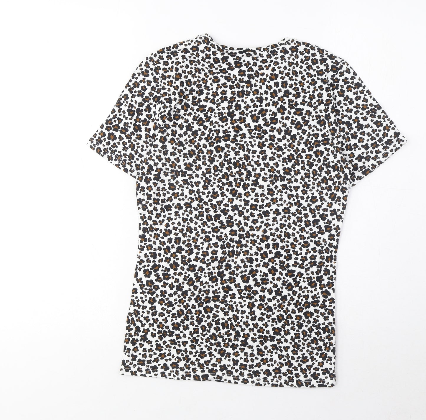 Marks and Spencer Womens Brown Animal Print Cotton Basic T-Shirt Size 8 Crew Neck