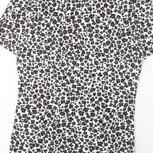 Marks and Spencer Womens Brown Animal Print Cotton Basic T-Shirt Size 8 Crew Neck