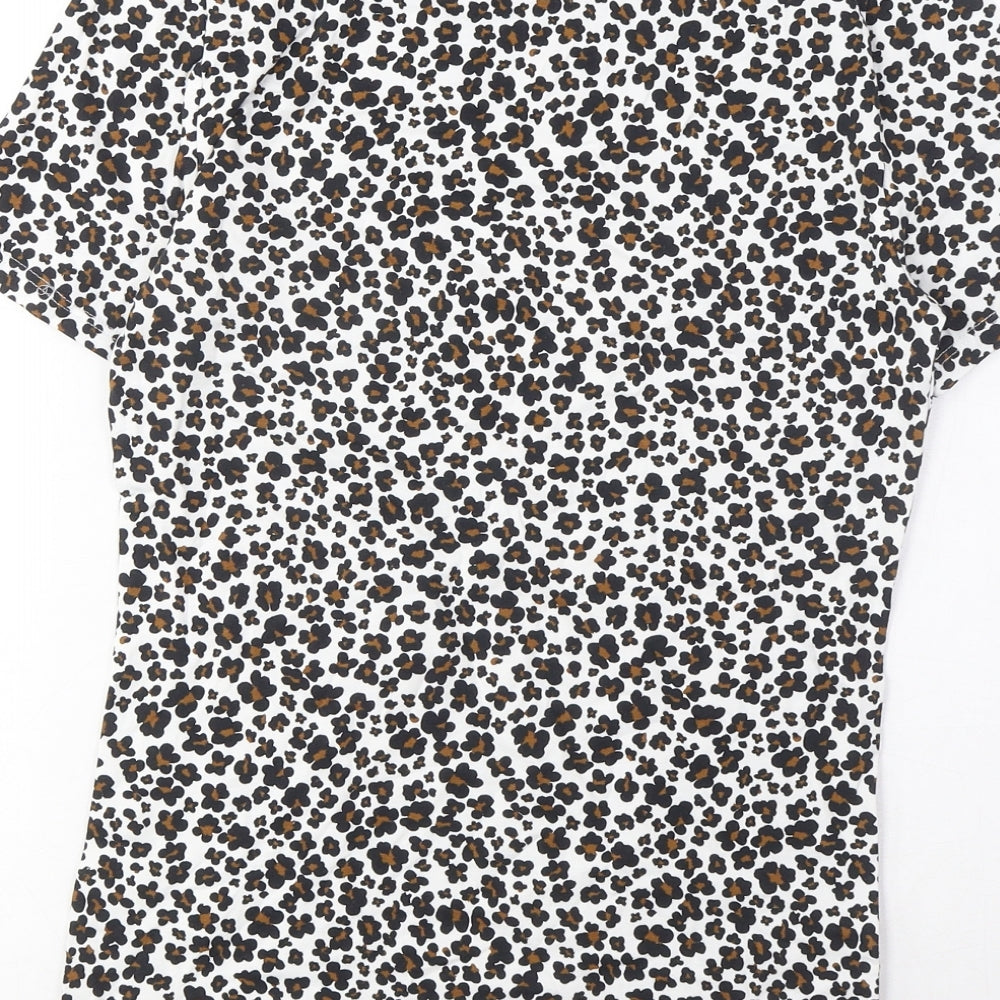 Marks and Spencer Womens Brown Animal Print Cotton Basic T-Shirt Size 8 Crew Neck