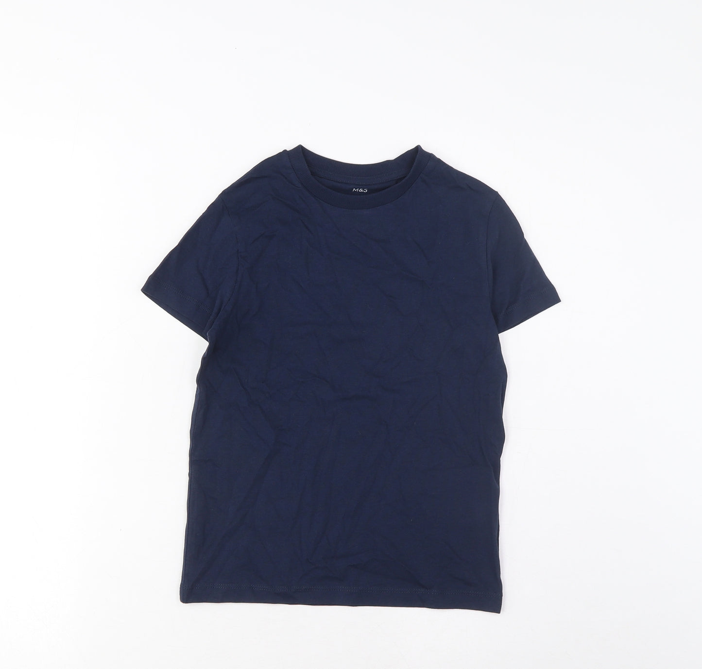 Marks and Spencer Boys Blue Cotton Basic T-Shirt Size 6-7 Years Crew Neck Pullover