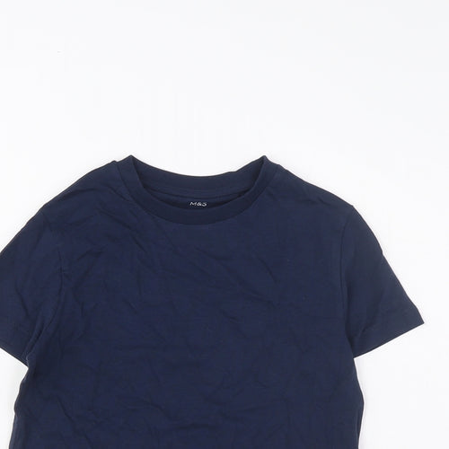 Marks and Spencer Boys Blue Cotton Basic T-Shirt Size 6-7 Years Crew Neck Pullover