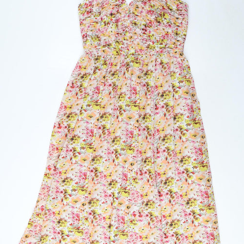 Marks and Spencer Womens Multicoloured Floral Polyester A-Line Size 10 Halter Tie - Pleated, Side Slit