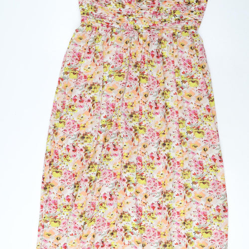 Marks and Spencer Womens Multicoloured Floral Polyester A-Line Size 10 Halter Tie - Pleated, Side Slit