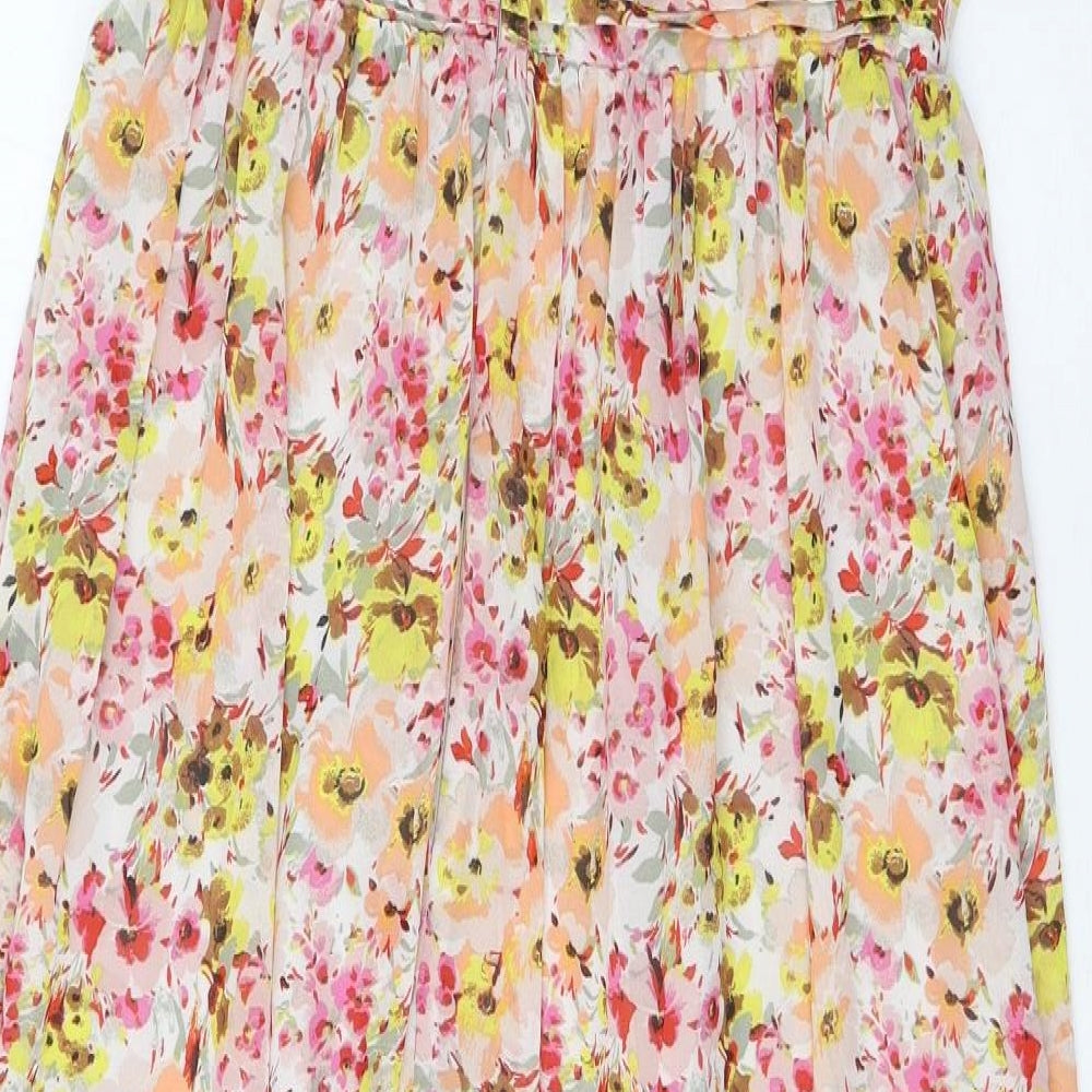 Marks and Spencer Womens Multicoloured Floral Polyester A-Line Size 10 Halter Tie - Pleated, Side Slit