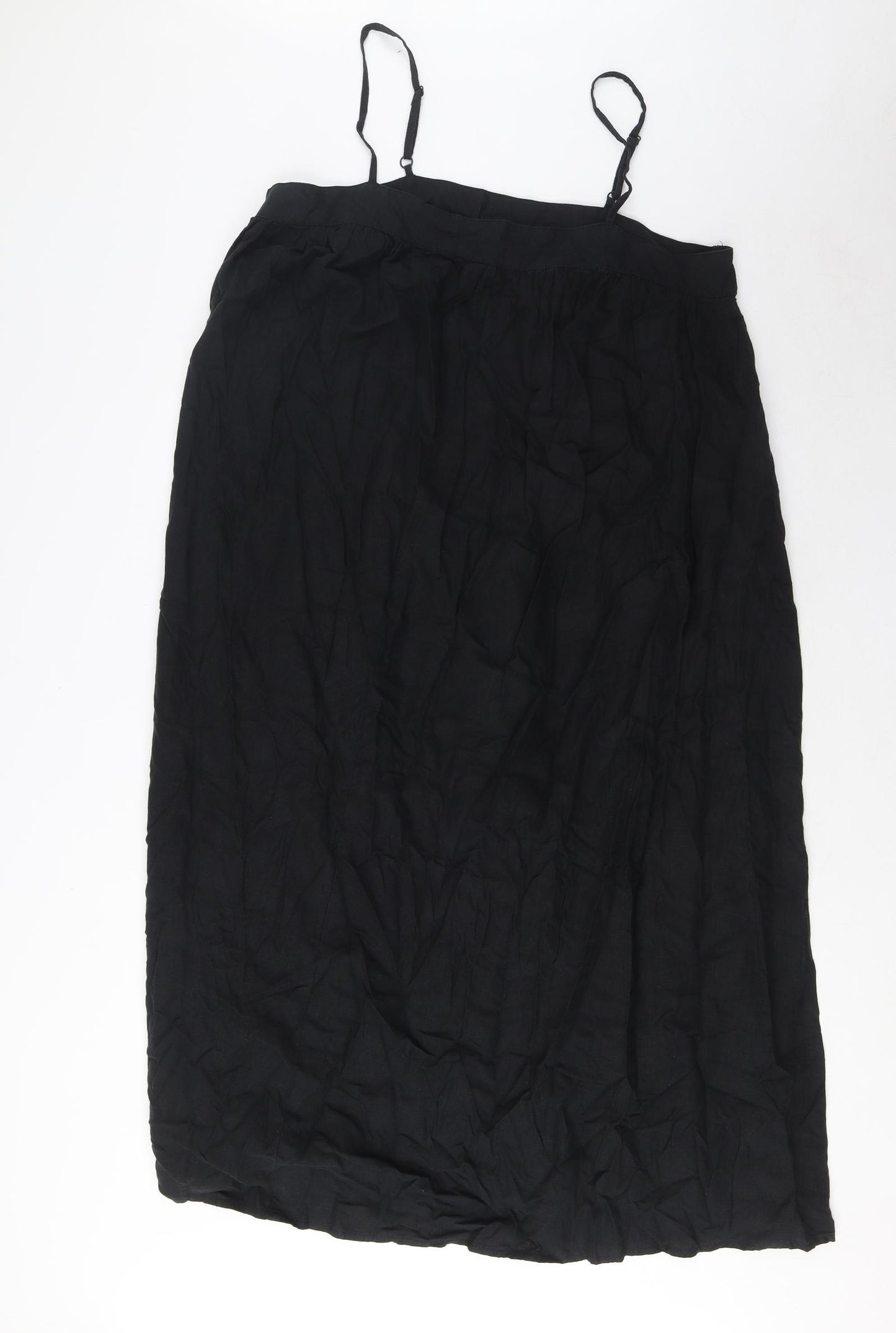 Marks and Spencer Womens Black Linen A-Line Size 12 Square Neck Pullover - Pleated
