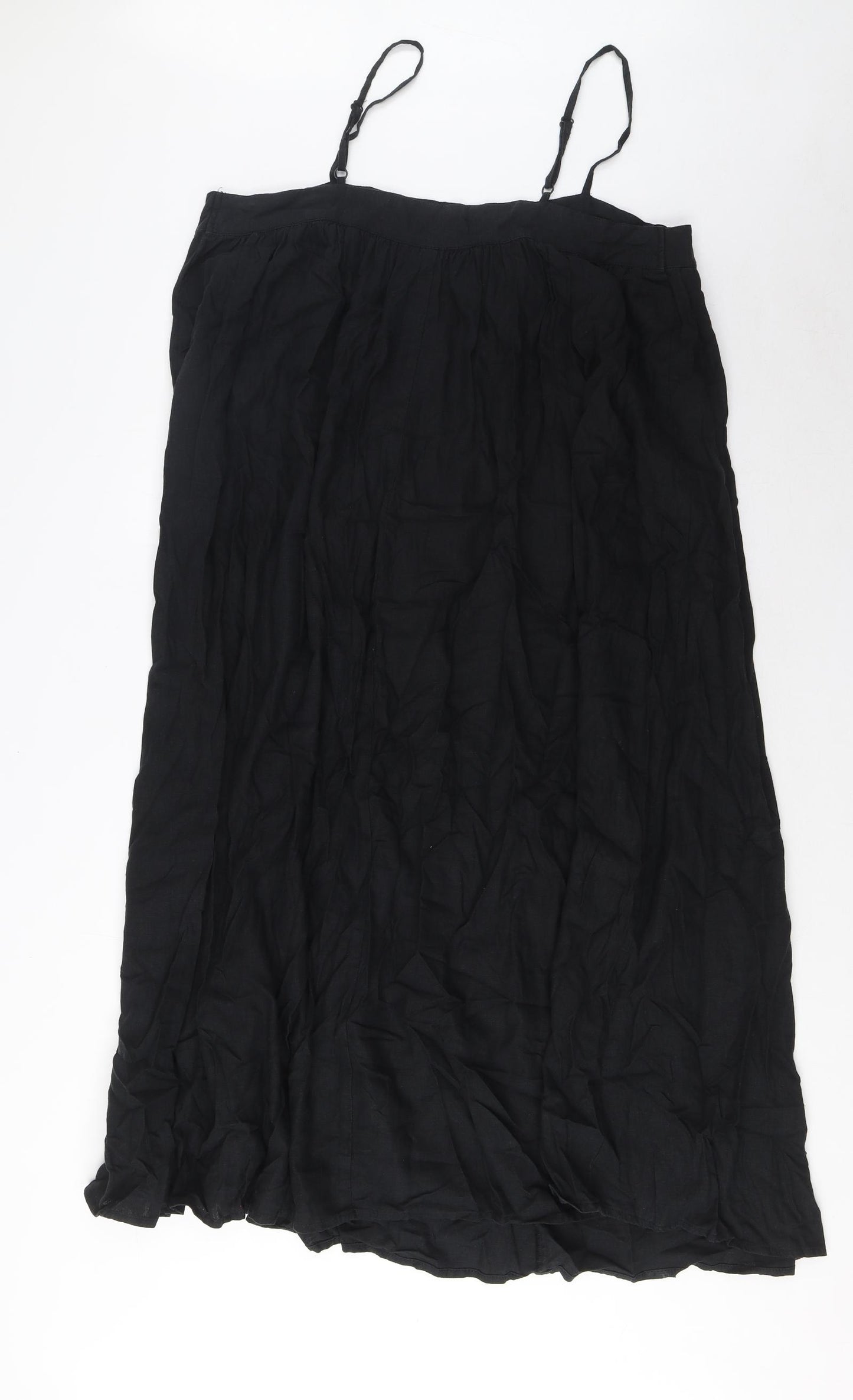 Marks and Spencer Womens Black Linen A-Line Size 12 Square Neck Pullover - Pleated
