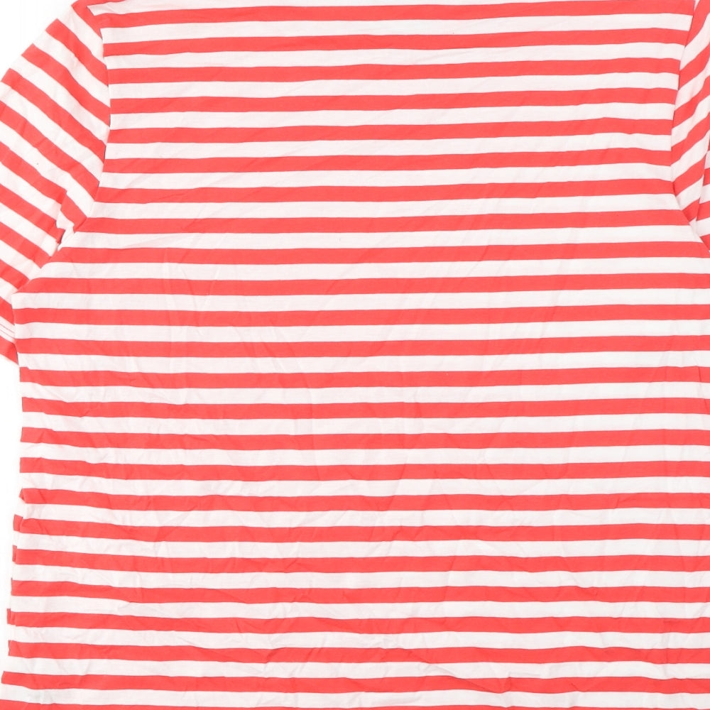 Marks and Spencer Womens Red Striped Cotton Basic T-Shirt Size 12 Crew Neck