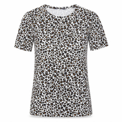 Marks and Spencer Womens Brown Animal Print Cotton Basic T-Shirt Size 6 Crew Neck