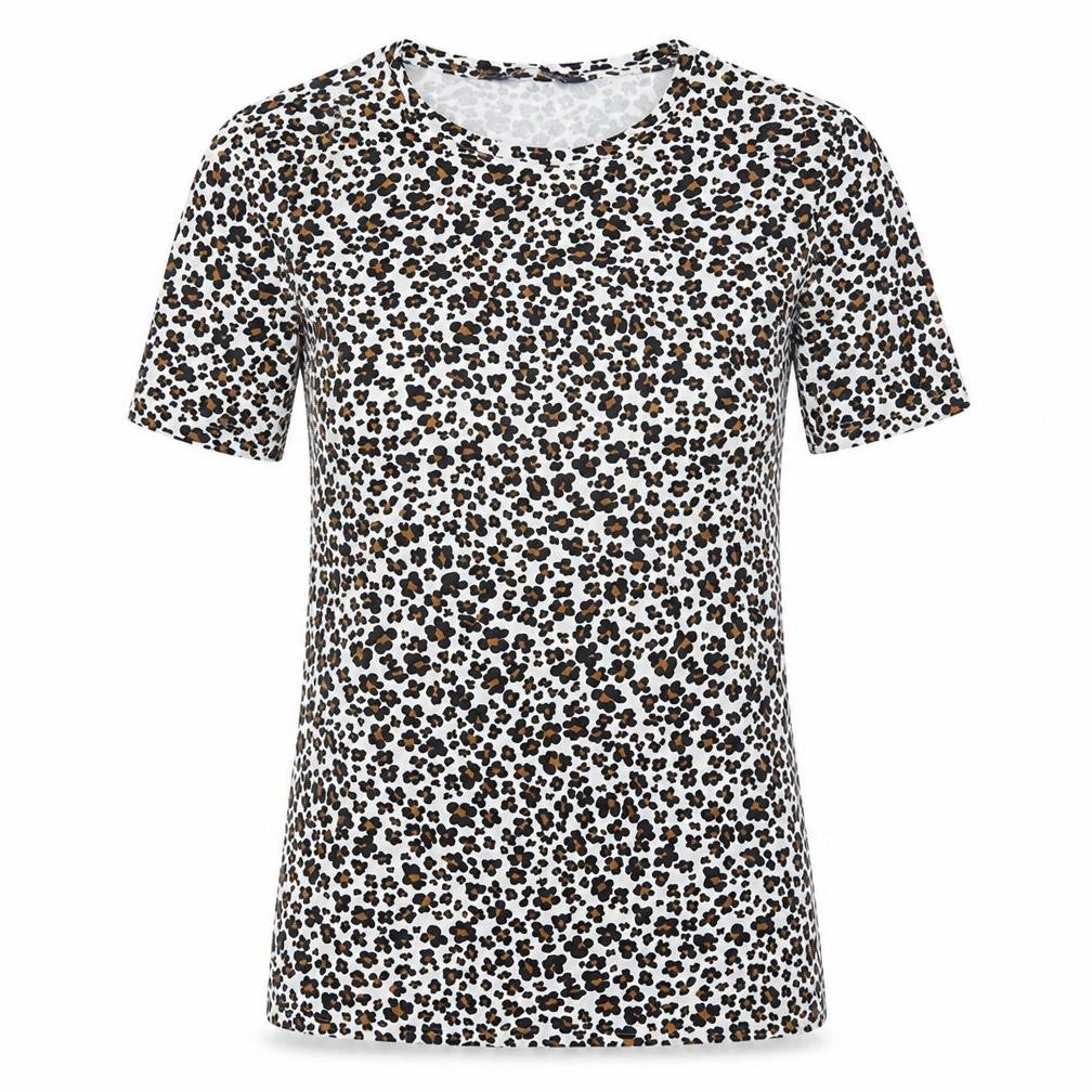 Marks and Spencer Womens Brown Animal Print Cotton Basic T-Shirt Size 6 Crew Neck