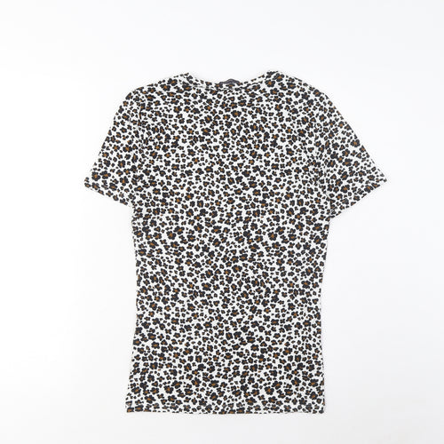 Marks and Spencer Womens Brown Animal Print Cotton Basic T-Shirt Size 6 Crew Neck
