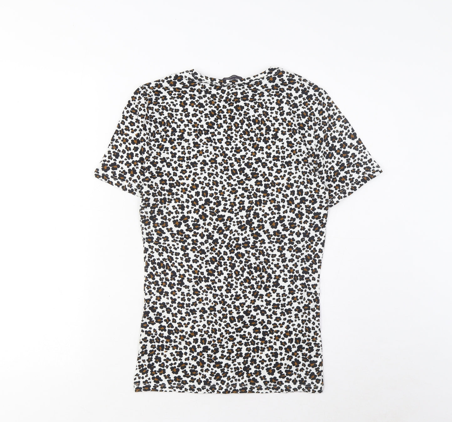 Marks and Spencer Womens Brown Animal Print Cotton Basic T-Shirt Size 6 Crew Neck