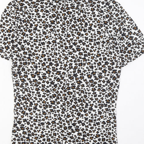Marks and Spencer Womens Brown Animal Print Cotton Basic T-Shirt Size 6 Crew Neck