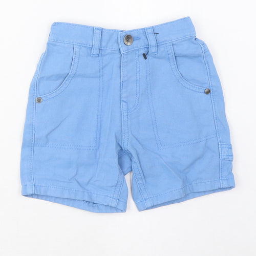 Marks and Spencer Boys Blue Cotton Bermuda Shorts Size 2-3 Years Regular Zip - Pockets