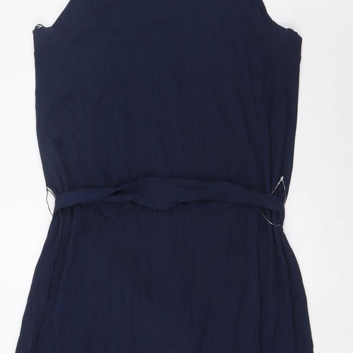 Marks and Spencer Womens Blue Cotton A-Line Size 12 Round Neck Button - Belted