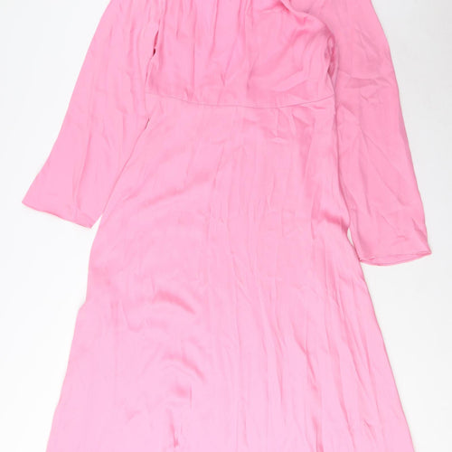 Marks and Spencer Womens Pink Polyester A-Line Size 12 Boat Neck Zip - Back Tie